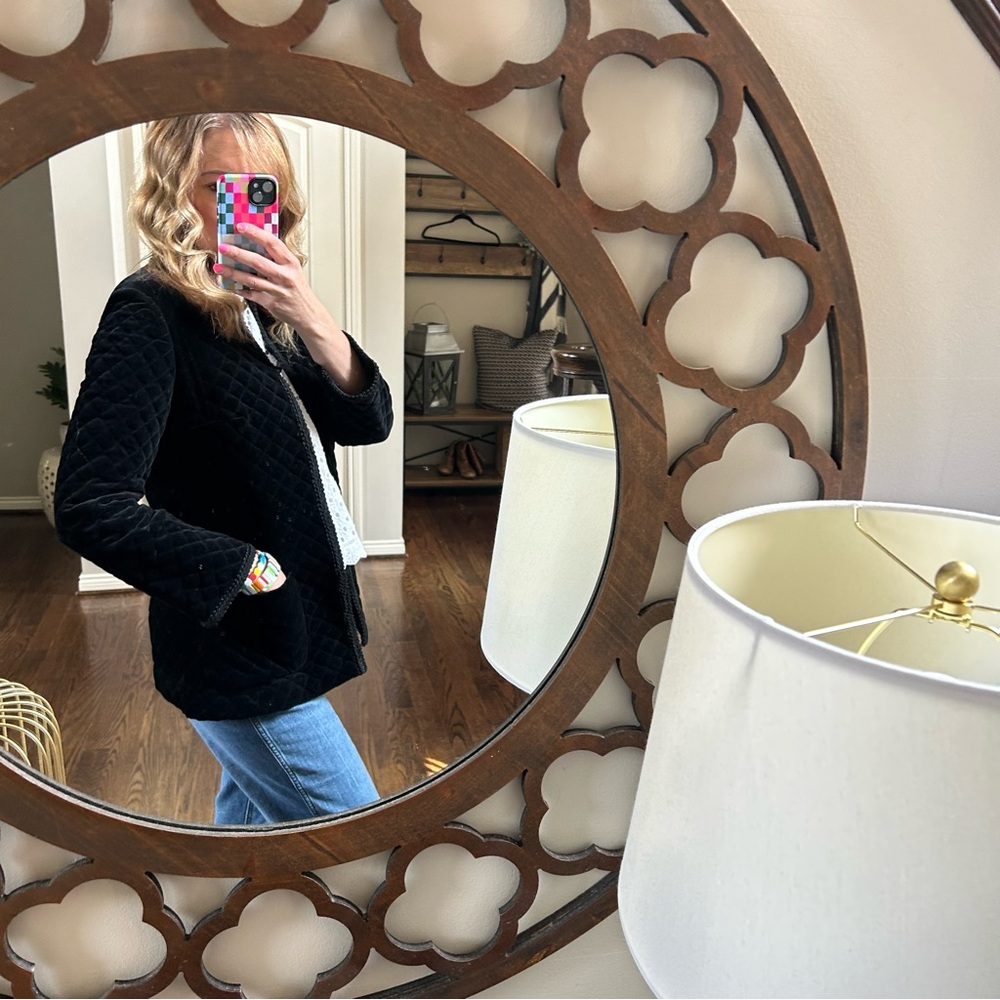 Vintage Deep Rich Black Velvet Quilted Jacket Blazer holiday festive academia